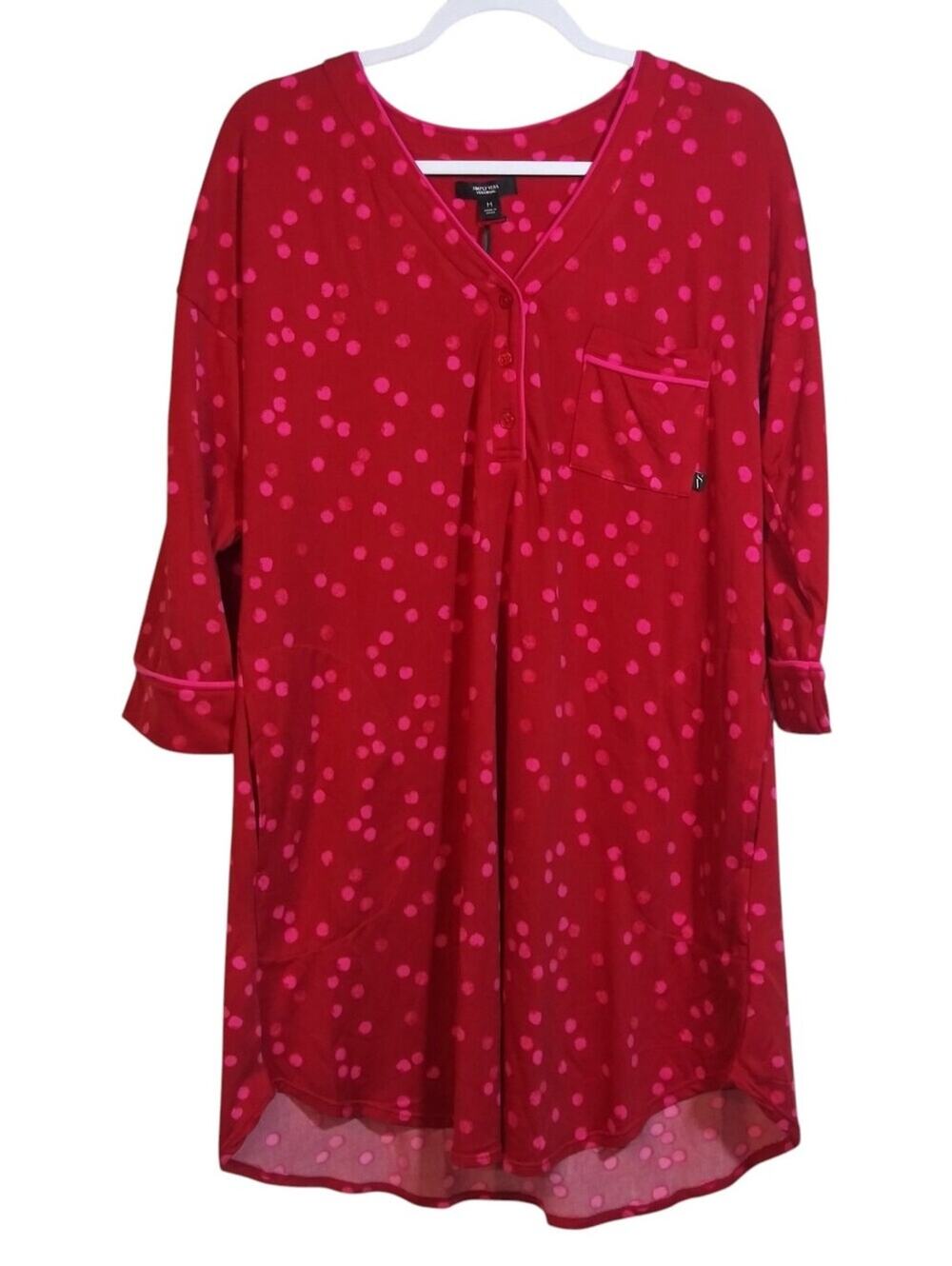 Simply Vera Wang Fireside Red Polkadot Long Sleeve Sleep Dress Size M